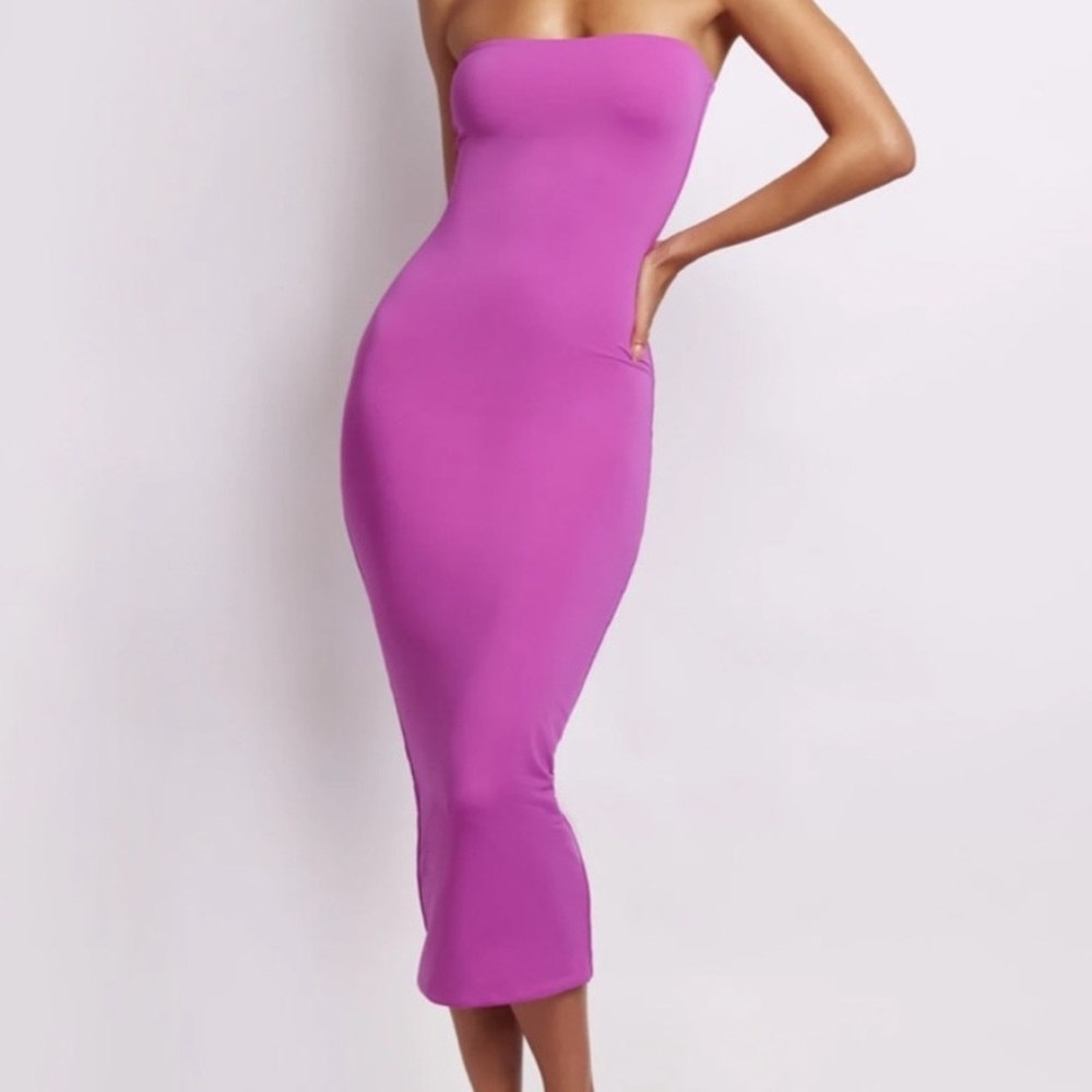 Orchid strapless midi dress